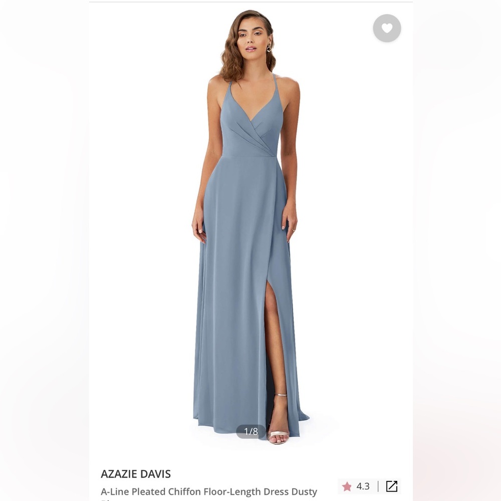 Azazie Davis chiffon bridesmaid dress, size 2 in dusty blue